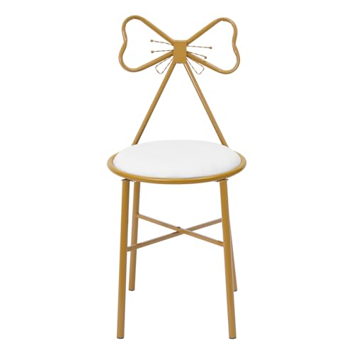 White Modern Vanity Chair, Cute Shaped Armless Stool with Velvet Cushion, Makeup Chair with Butterfly Backrest, Vanity Stool Golden Leg for Living Room, Bedroom, Office
