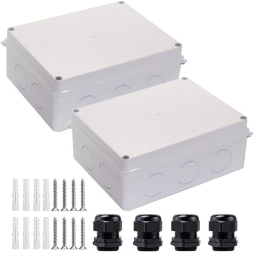 Image of Junction Box, 2Pcs Reserved Holes Electrical Boxes Waterproof IP65 ABS Plastic Electrical Power Cord Enclosure Project Box White 7.9 x 6.1 x 3.1 inch(200x155x80mm)