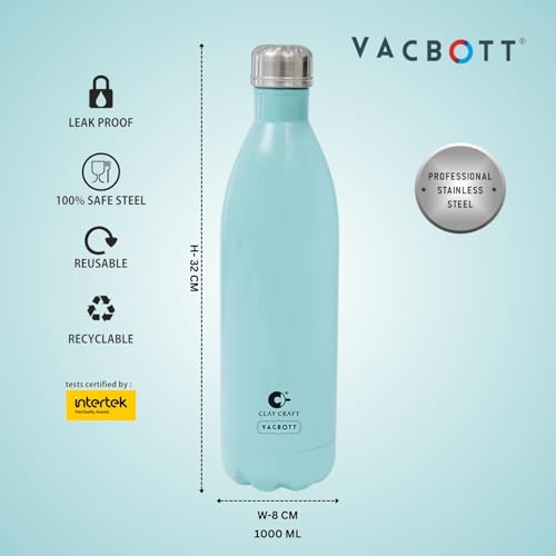 Image of Clay Craft VACBOTT Stark Double Walled 18 Hours Hot and 24 Hours Cold Water Flask Bottle-1000ML, 2-Piece(Sky Blue) Leak Proof|Easy to Carry|Gym Bottle|Home|Kitchen|Hiking|Travel Bottle|BIS Certified