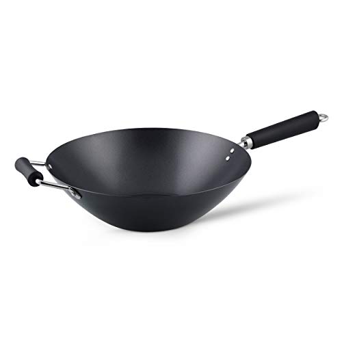 Ken Hom Wok Acero Carbono Antiadherente, 35cm, Excellence, Sartén de Inducción/Compatible con Herramientas Metálicas, Apto Para Lavavajillas, 5 Años de Garantía