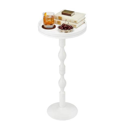 ZEXVIDA Petite table ronde, guéridon, petite table d'appoint ronde pour espaces étroits, table d'appoint pour salon, chambre, salle de bain, balcon (blanc)
