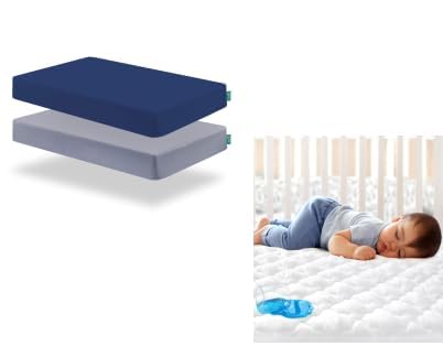 Sábanas para cuna para niños, paquete de 2 y protector de colchón de cuna impermeable