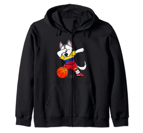 Dabbing Husky Colombia Basketball Fans Jersey Colombian Flag Zip Hoodie