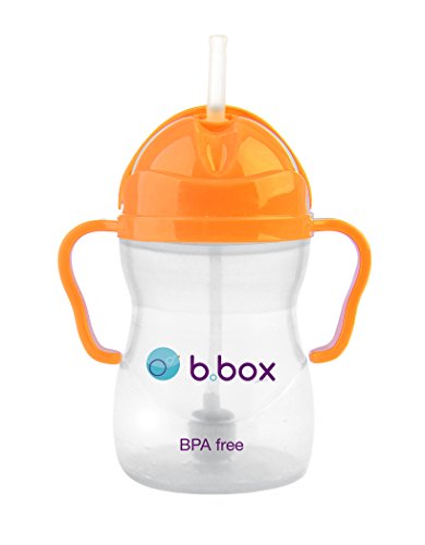 b.box Sippy Cup with Innovative Weighted Straw | Easy-Grip Handles | Color: Neon Orange Zing | 8 oz. | BPA-Free | Phthalates & PVC Free | Dishwasher Safe