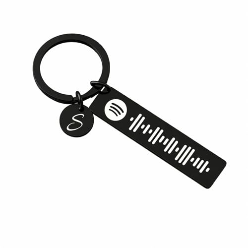 Image of Personalized Spotify Music Code Keychain, Double-Sided Engraving, Custom Message and Initial Charm, Metal
