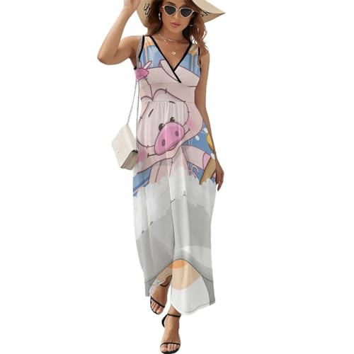 Robe longue d'été sans manches pour femme style maxi décontracté avec col en V fluide