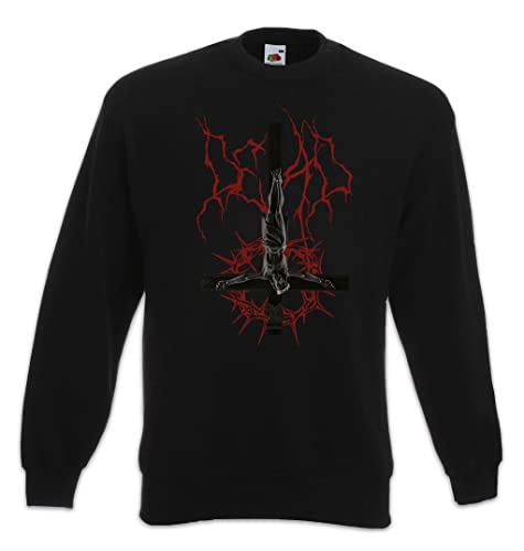 Sweat-shirt noir Jesus Cross inversé Urban Backwoods pull décontracté de taille L