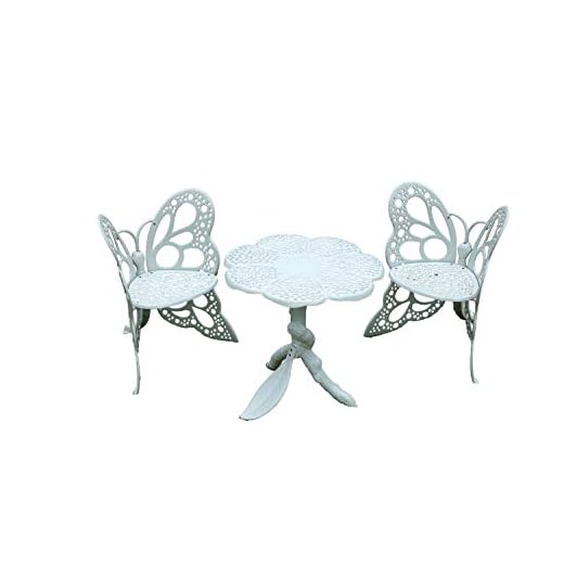 Caesar Furniture Cast Aluminum Outdoor Patio Butterfly Chair and Table (3 pcs, White)