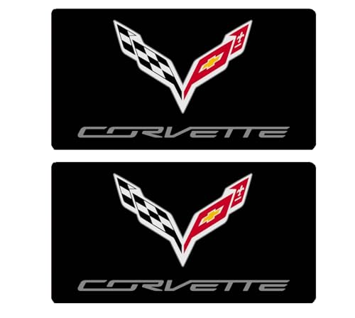 Image of SR1 USA C7 Corvette Sun Visor Label Cover Decal - Set of 2 Domed Emblem Interior Decals Accessories Gloss Black for 2014-2019 Corvettes