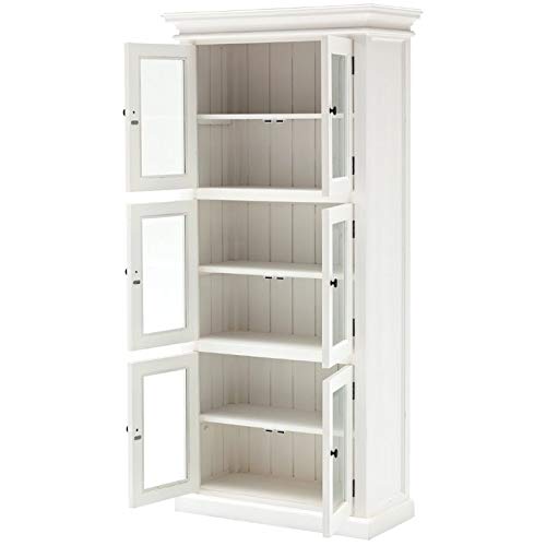 Novasolo Halifax Pure White Mahogany Wood Storage Cabinet/Pantry Unit With Glass Doors And 6 Shelves #TOP2