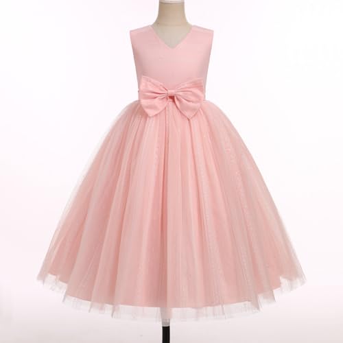 IDOPIP Flower Girl Lace Dress for Kids Wedding Bridesmaid Pageant Party Formal Long Gown Princess Communion Bow Tulle Dresses3