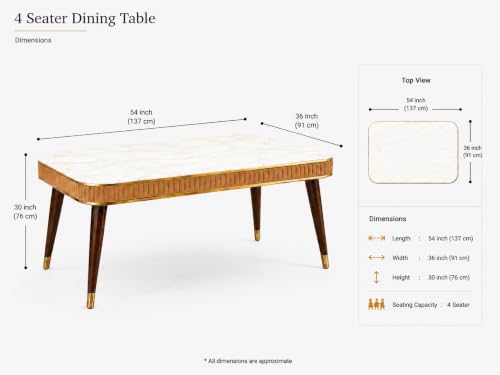 Image of WOODEN SPACE Majestic 4 Seater Wooden Dining Table Set | Urban Marble Top Dining Table with Chairs for Dining Room & Kitchen (Majestic Classic Backline Mustard) (54 x 36 x 30 inch)
