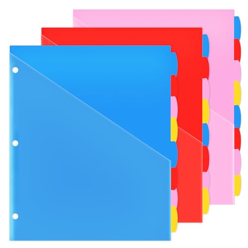 WOT I 8-Tab Plastic Dividers w/Front Pockets - 3 Sets, Multicolor Dividers with Pockets for Binders, 24PCS Tab Dividers Assorted Colors 1 WOT-I-8-Tab-Plastic-Dividers-wFront-Pockets-3-Sets-Multicolor-Dividers-with-Pockets-for-Binders-24PCS-Tab-Dividers-Assorted-Colors