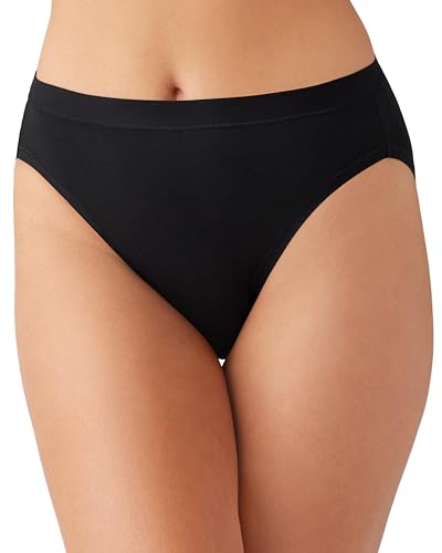 Wacoal Women's Understated Cotton Full Coverage Hi-Cut Brief Panty, 879362, Black, Medium