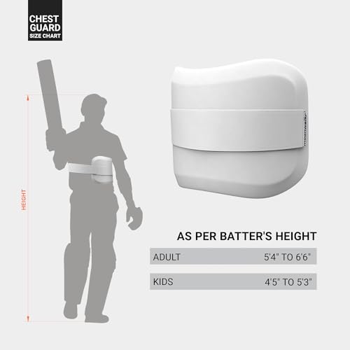 moonwalkr Chest Guard Cricket for Batter’s Height (4’5”- 5’3”) Protective Gear Chest Protector Cricket Accessories with Ballistic-Proof Composite Shell & 3-inch Adjustable Strap for Youth Size White