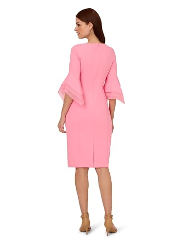 Image of Adrianna Papell Stretch Knit Crepe Sheath Dress with Tiered Organza Bell Sleeve