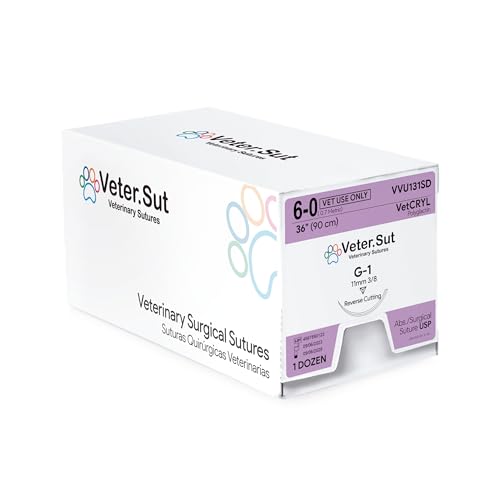 Image of VeterSut VetCRYL Absorbable Polyglactin Surgical Suture USP Size 6-0, 3 /8 11mm Reverse Cutting Needle, 36 Inches (90 cm), 12 Count, Veterinary Use