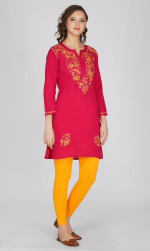 Image of Vahson Designer Hand Lucknowi Chikankari Embroidery Cotton Short Kurti for Women /Girls