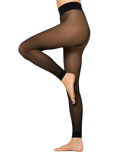 Nur Die Legging Chaud et Transparent 80 Deniers - Résistant - Aspect Mat Transparent - Beige translucide - Chaud - Doux - Taille Confortable - Hiver et...