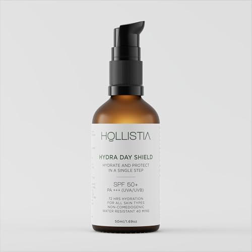 Image of Hydra Day Shield Sunscreen SPF 50 PA+++ | 72 hour Hydration All Skin Types | Broad Spectrum UVA & UVB Protection | Lightweight, Water & Sweat Resistant | No White Cast for Women & Men | 50ml