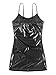 renvena Women Sleeveless Bodycon Short Mini Dress Metallic Shiny Low Cut Backless Sexy Party Club Dresses Black One Size