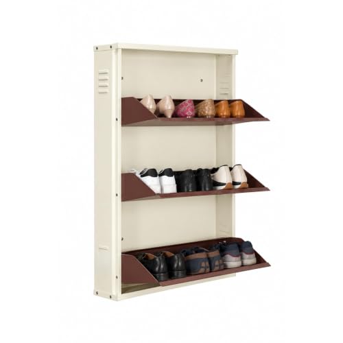 Image of DELITE KOM AIRO 24 inch 3 Shelf Metal Shoe Rack Wall Mounted for Home with Lock | Air-Vent Panels Keep Shoes Odour-Free | Holds 9 Shoes or 15 Slipper Pairs | 1Yr Warranty | 41x24x5 Ivory Coffee | DIY
