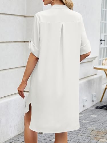 Image of PerZeal Womens Sexy V Neck Button Down Shirt Dresses Summer Short Sleeve Casual Loose Blouses & Button-Down Shifts Cover Ups