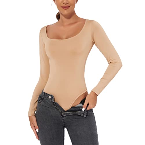 Body amincissant manches longues femme justaucorps coton ajusté LYGBAOFUL