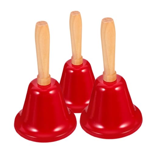 Genérico 3 Piezas Campanas de Mano de Hierro con Mango de Madera Resistente de Rojo Campanas Decorativas para Eventos Aulas y Servicio Hoteles