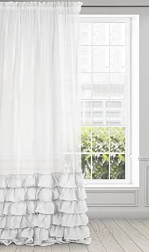 Eurofirany Gardine Glatt Volant mit Rüschen Transparent Vorhang Kräuselband 1 STK. Durchsichtig Edel Elegant Hochwertig Glamour Schlafzimmer Wohnzimmer, 140 x 250cm, Weiß Cover