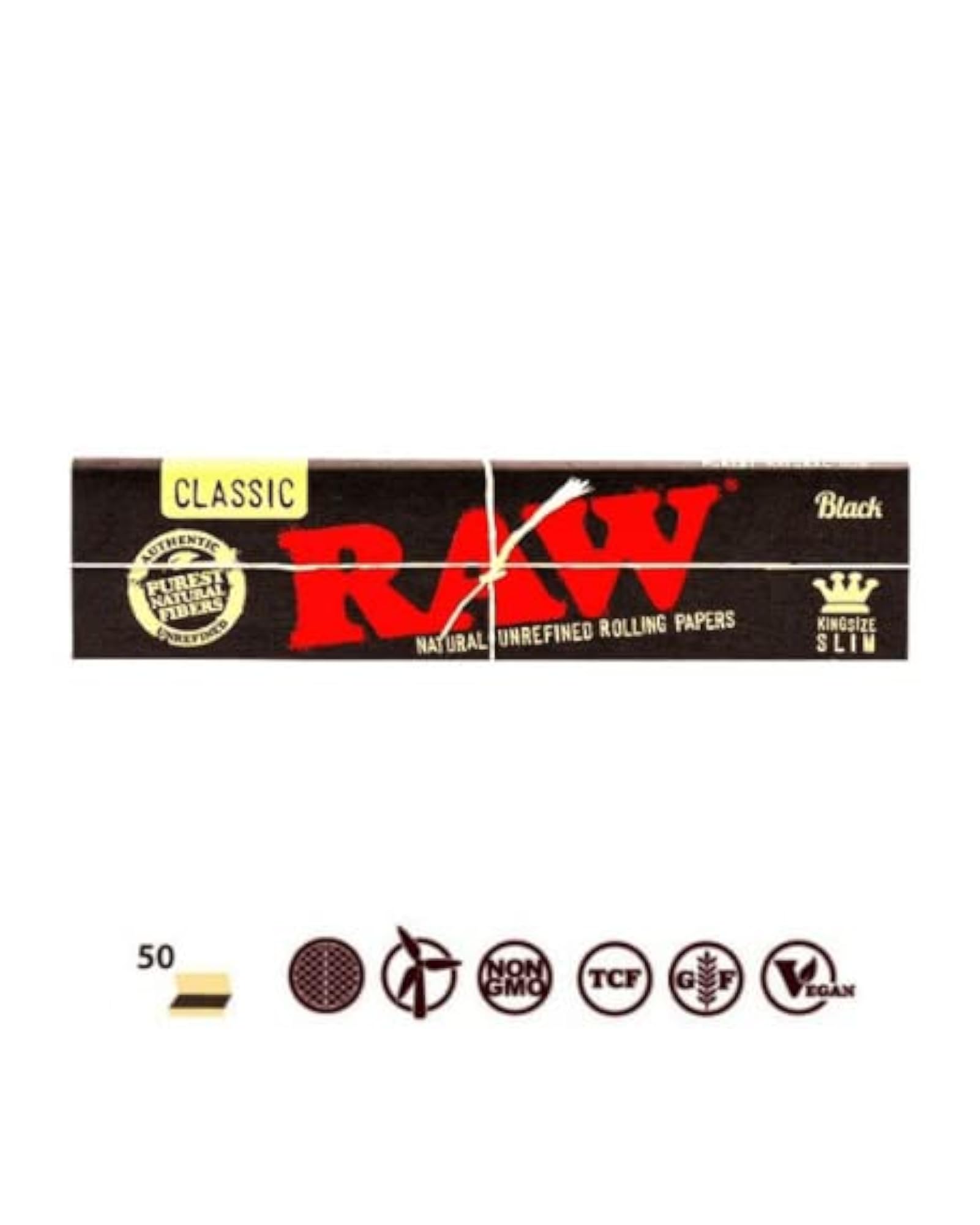 RAW Black King Size Slim Rolling Papers, Unbleached, Vegan