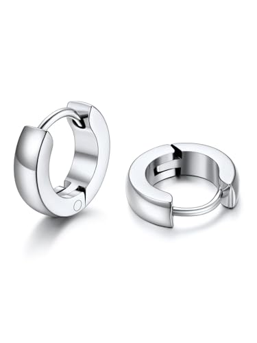 U7 Small Hoop Earrings for Women Men Stainless Steel/Black/Gold Huggie Hoop Earrings Hypoallergenic Lightweight 7/8/9/10/12/14/16mm