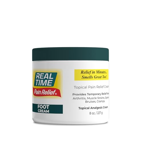 Real Time Pain Relief Foot Cream 8oz Jar | 15 Natural Ingredients: 1.5% Menthol, Tea Tree Oil, Vitamin E & Emu Oil | Advanced Neuropathy Relief & Soothing Lotion for Tired, Swollen, Sore & Aching Feet