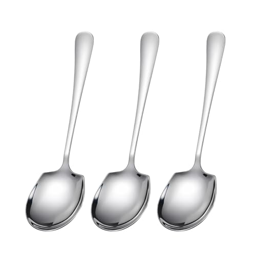 3 Pack Large Serving Spoons Stainless Steel Serving Spoon with Long Handle Big Spoon Table Utensils for Buffet Kitchen Parties and Dining Durable Large Table Spoons for Portioning Stirring