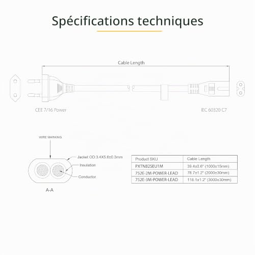 StarTech.com Cordon d'alimentation bipolaire standard EU vers C7 de 1m pour ordinateur portable /F 1 CEE716 Coupleur C7 H03VVH2 F - vue 4