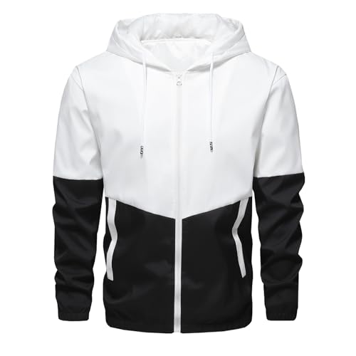 Fxbar Lightweight Men's Windbreaker Two Tone Hooded Slim Fit Breathable Hooded Jacket for Outdoors & Commutes