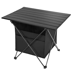 YSSOA Portable Folding Aluminum Alloy Camping Table with High-Capacity Storage and Carry Bag, Small Size, for Camping, Traveling, Hiking, Fishing, Beach, BBQ,Black