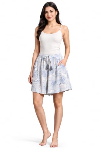 Image of B STORIES Women's Flared Shorts - Culottes with Pockets|Soft Viscose Lounge & Beach Wear|Mid-Rise Elastic Waistband|Casual Indo-Western Half Pants|Summer Resort & Everyday Wear for Women
