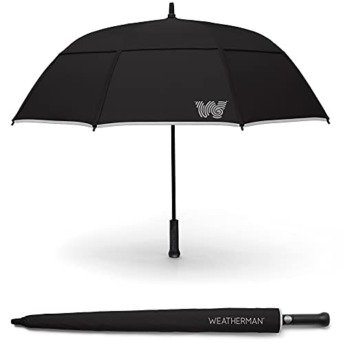 Weatherman Umbrella - Stick Umbrella - Windproof Umbrella Resists Up To 55 Mph Winds (Black) #TOP3