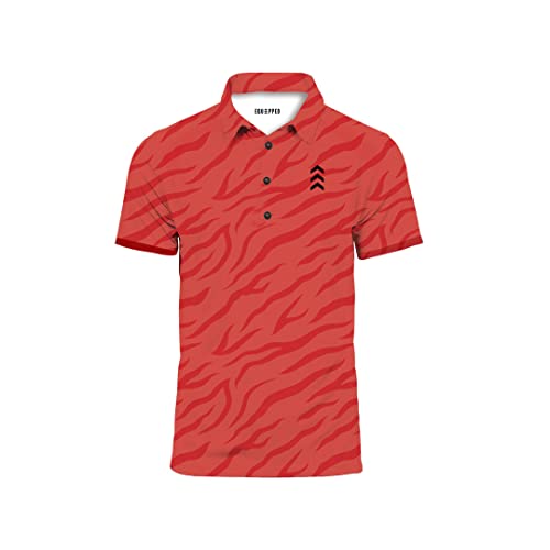 Image of Equipped Men's Printed Golf Premium Polo T-Shirt | Short Sleeve | Regurlar Fit Collared Golf Sunday Red Tennis Shirt Red