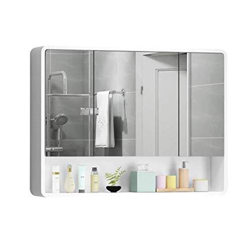 Kmmk Wall-Mounted Mirror,Mirror Cabinets Mirror Mirror Cabinet Bathroom Wood Lockers With Wall-Mounted Shelving Combination Bathroom Cabinet Oak Mirror Box Waterproof,White,100 * 14 * 80Cm #TOP12
