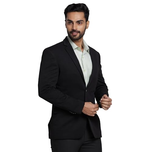 Image of Park Avenue Men's Super Slim Fit Pure Terylene Structure Pattern Notch Lapel Full Sleeve Formal Jacket