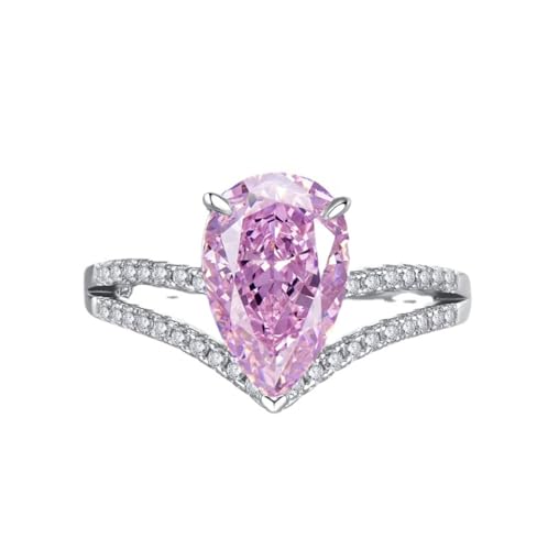 Bague poire rose 4 carats en argent plaqué or 18k pour femme