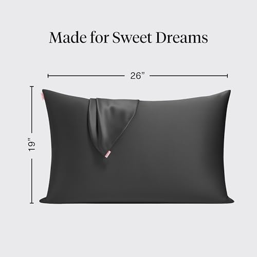Kitsch Satin Pillowcase with Zipper for Hair & Skin, Softer Than Silk Pillow Cases, Smooth Pillow Covers, Machine Washable, Wrinkle-Free, Cooling Satin Pillow Cases Standard Size 19"x26", Charcoal