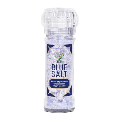 EUPHERBIA Blue Salt, Coarse, Rare Mineral Salt, High Potassium, Lower Sodium, Natural, Unprocessed, Hand Harvested, Kosher Certified, 100gm (3.5 Oz)