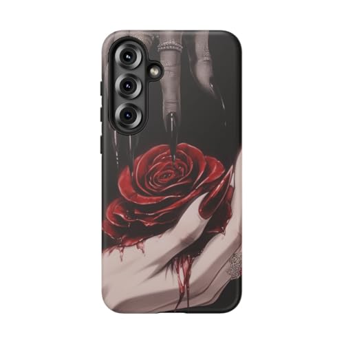 Coque Samsung S25 Plus rose rouge saignante et mains gothiques sombres rigide mate