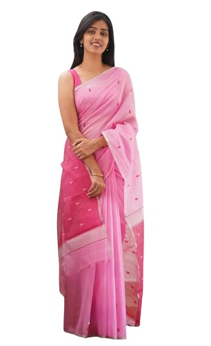 Image of Women's Cotton Soft Silk Sarees | Jamdani Cotton Saree With Attach Unstitched Blouse Piece