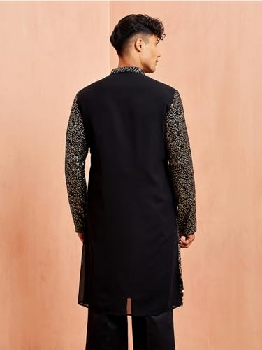 VASTRAMAY Men's Black Georgette Sequin Kurta - Image 7