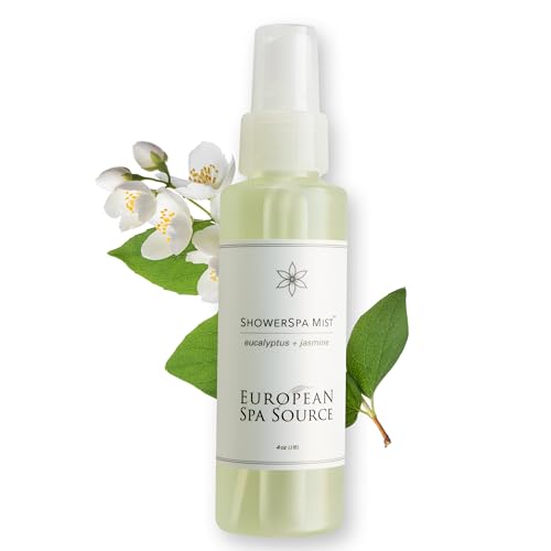 European Spa Source Jasmine + Eucalyptus ShowerSpa Mist Spray for Aromatherapy, At Home Spa Experience, Sinus Congestion Relief, and Tension Relief, 4 fl oz.