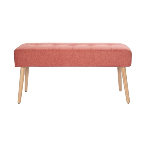 Miliboo Banc scandinave capitonné en Tissu Effet Velours texturé Terracotta et Bois Clair L96 cm GUESTA